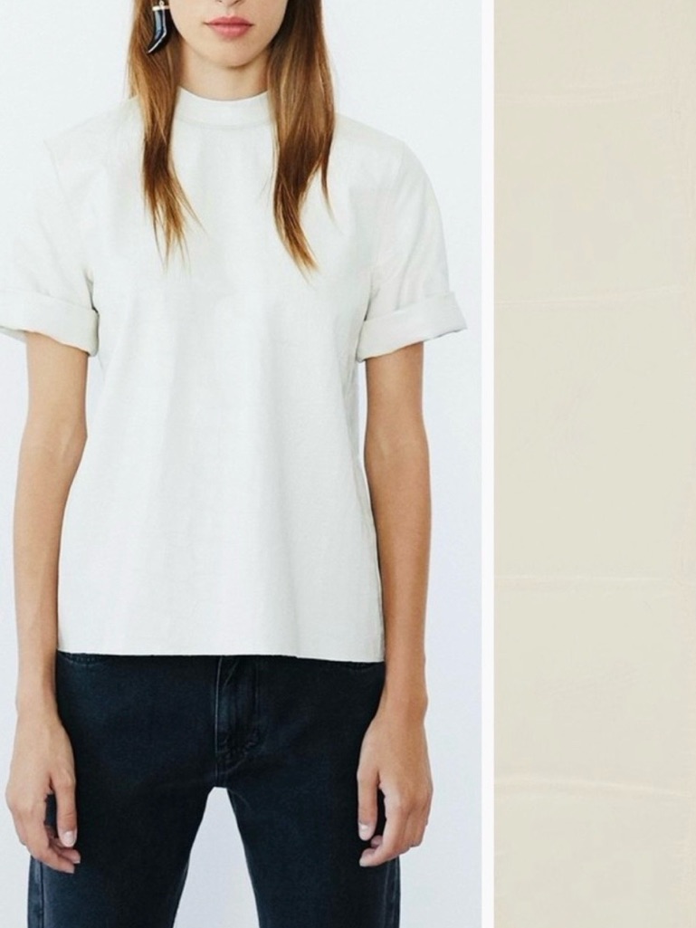 Nanushka Kaden Vegan Leather Tee Cream Short Sleeve Top
